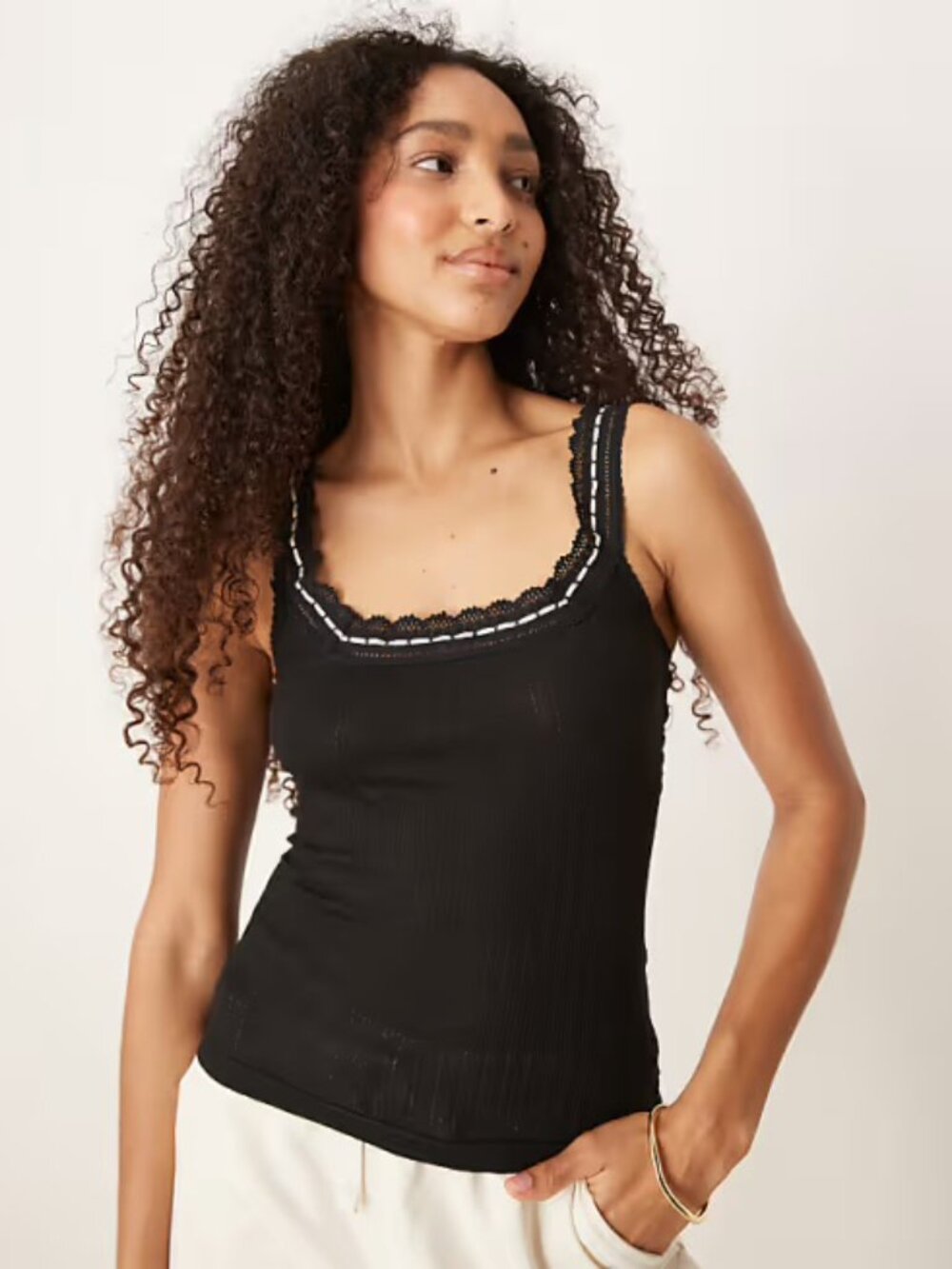Intimately Free People Only You Lace Ribbon Tank Top Black NWT | Size S
